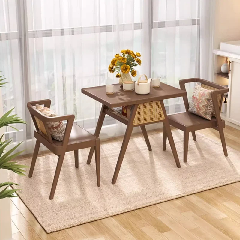 Juego de mesa y 2 sillas de madera maciza que ahorra espacio