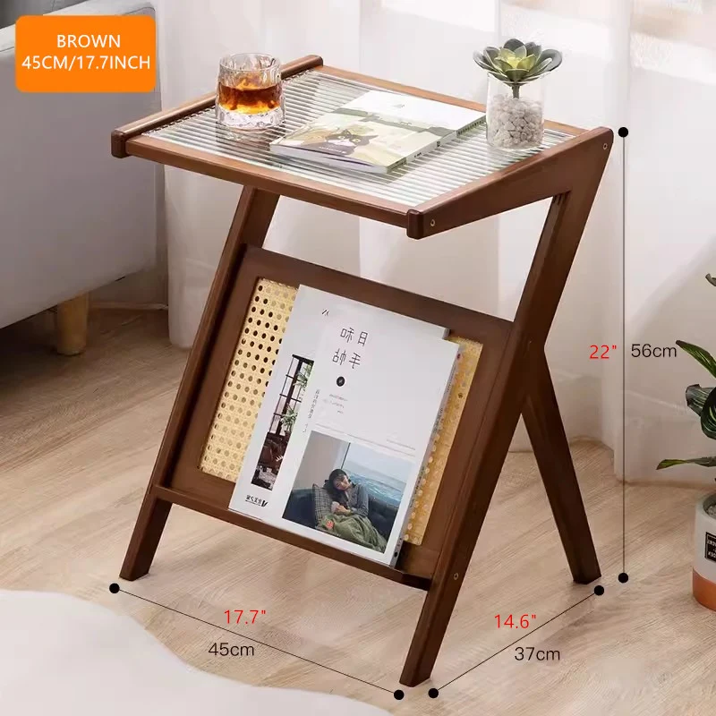Mesa auxiliar de mimbre de bambú con almacenamiento