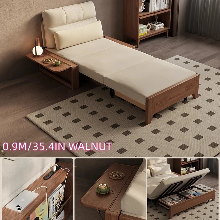 Sofá cama convertible con estructura de metal y madera maciza con almacenamiento oculto