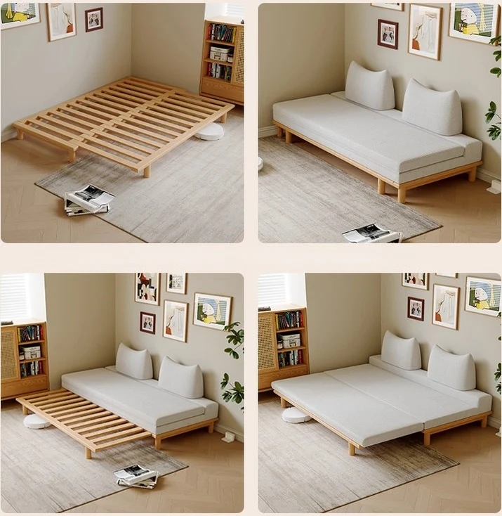 Sofá cama tatami con estructura de madera maciza y cojín de respaldo abatible
