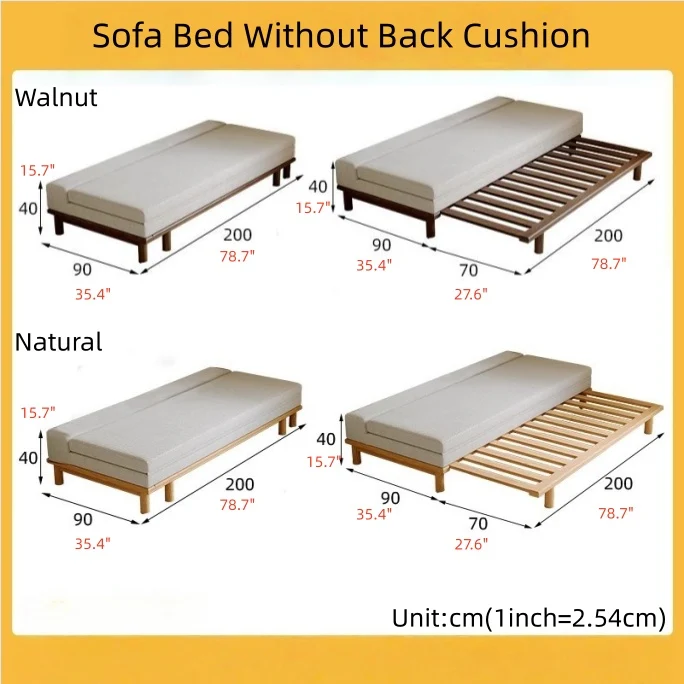 Sofá cama tatami con estructura de madera maciza y cojín de respaldo abatible