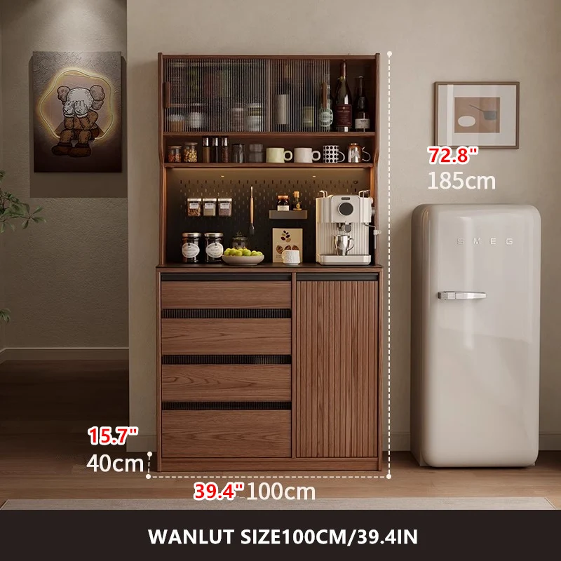 Mueble bar de café de madera maciza con organizador de tablero perforado y amplio espacio de almacenamiento