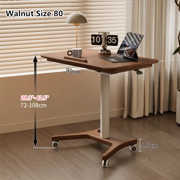 Escritorio para portátil elevable y ajustable de madera maciza con ruedas universales