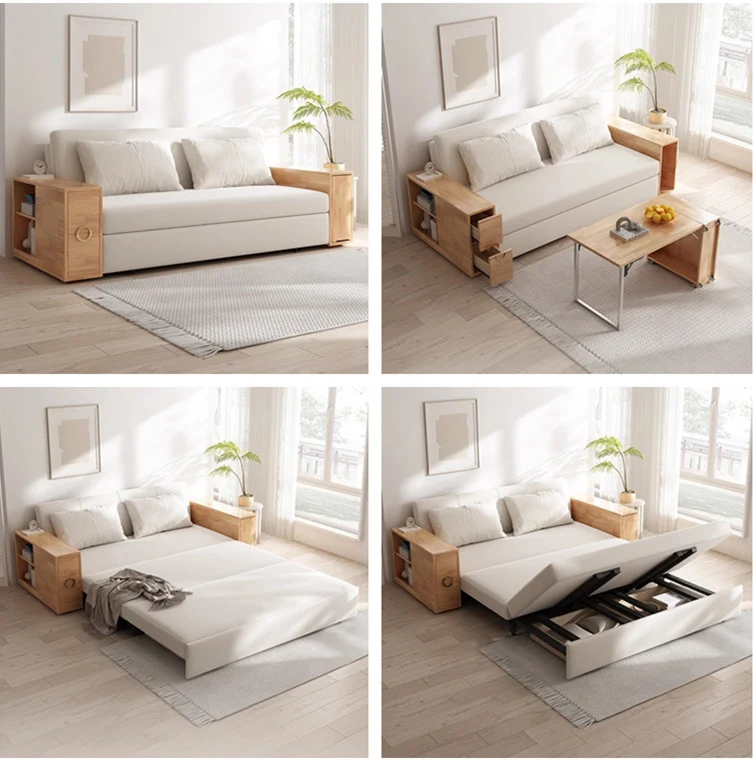 Sofá cama convertible 3 en 1 con reposabrazos oculto y espacio de almacenamiento debajo