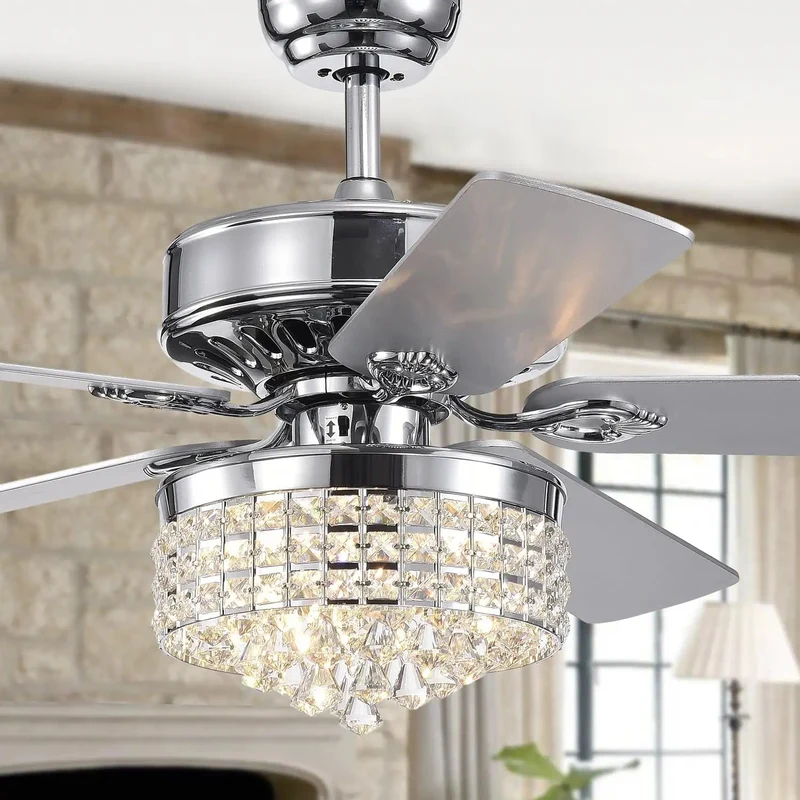Fresh Deal 52 Inch Lighted Ceiling Fan Pumping Sweet Breezes With Sparkling Crystal Accents And Reversible Motor In Polished Silvertone Chrome Finish Ideal For Your Everyday Space Or Guest Room Bringing Instant Class And Chill