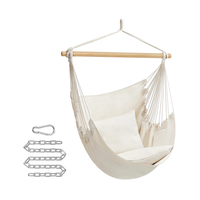 Hamaca Silla Colgante con 2 Almohadas Cadena para Interior Exterior