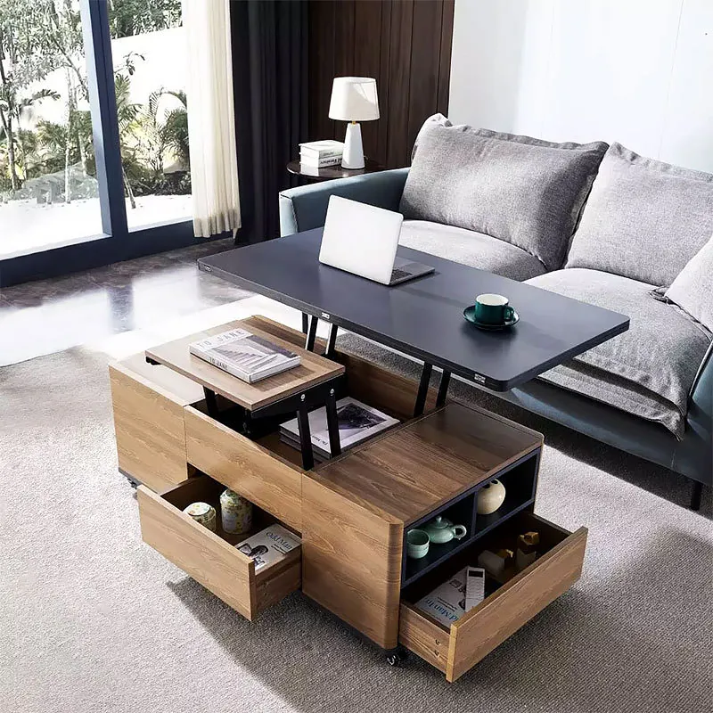 Mesa de centro multifuncional plegable 3 en 1 con ruedas universales