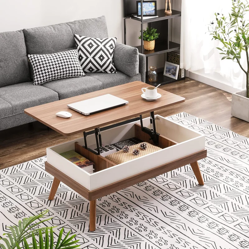 Mesa de centro con tapa elevable de fácil montaje con compartimento de almacenamiento oculto