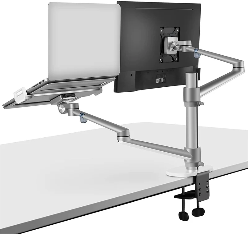 Monitor de doble brazo ajustable 2 en 1 y soporte para computadora portátil