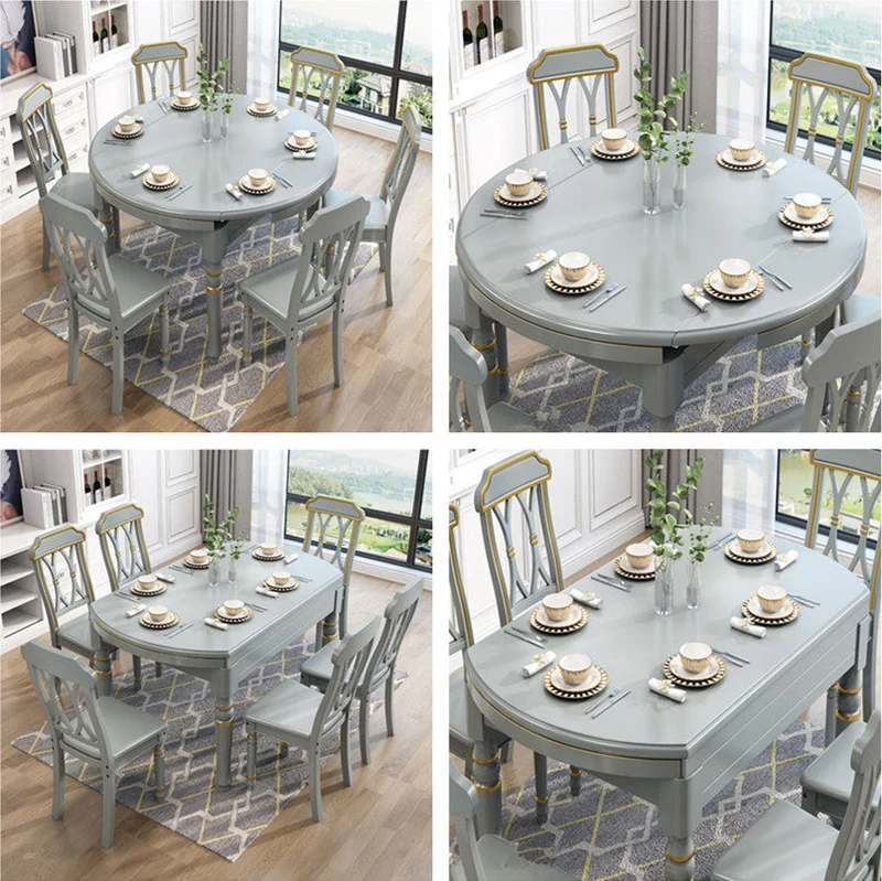 Juego de mesa de comedor de madera maciza cuadrada redonda 2 en 1
