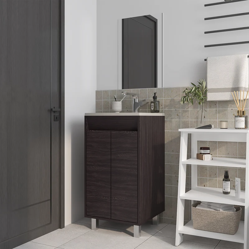 Gabinete de baño Brady 45 cm + espejo Bologna, wengué