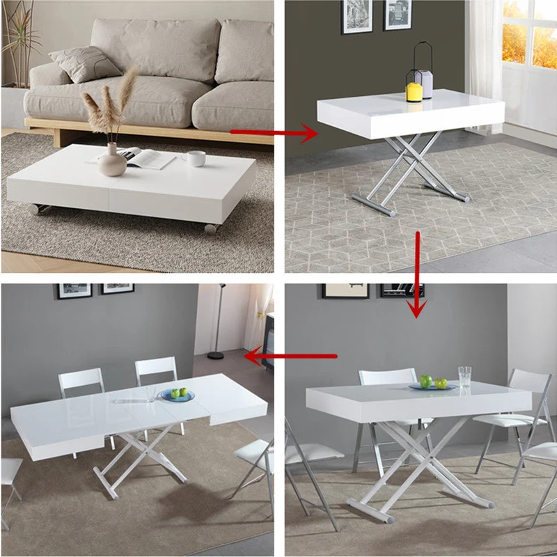 Mesa de comedor y mesa de centro transformable 2 en 1 con mecanismo de subida y bajada