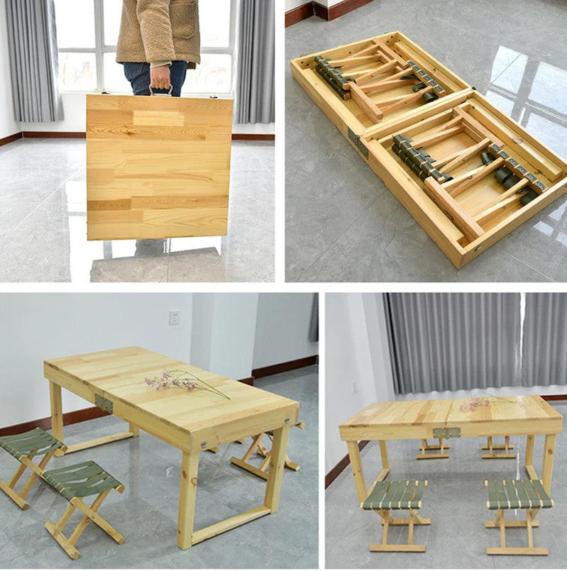 Mesa plegable de madera maciza con 4 taburetes