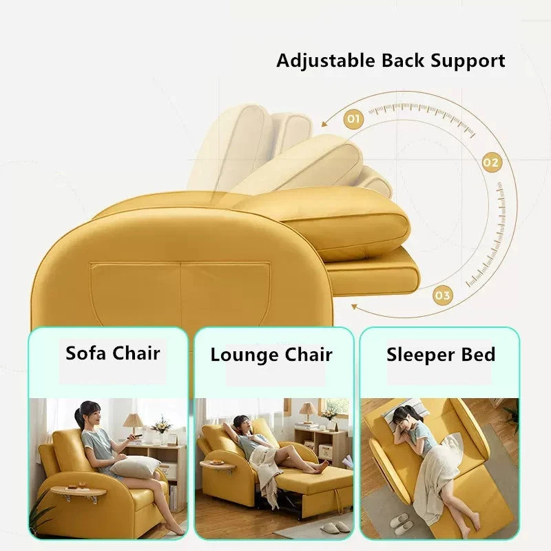 Sofá cama con balcón, silla con mesa lateral plegable y bolsillo