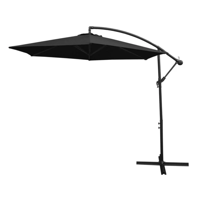 Sombrilla Voladiza Negro 3 m Inclinable con Base tipo Ventilador y Funda Gratis