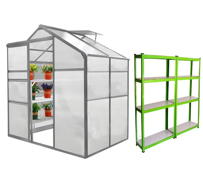 Invernadero 1.8m x 1.2m Policarbonato Tipo Caseta Jardín sin Base con Estantería