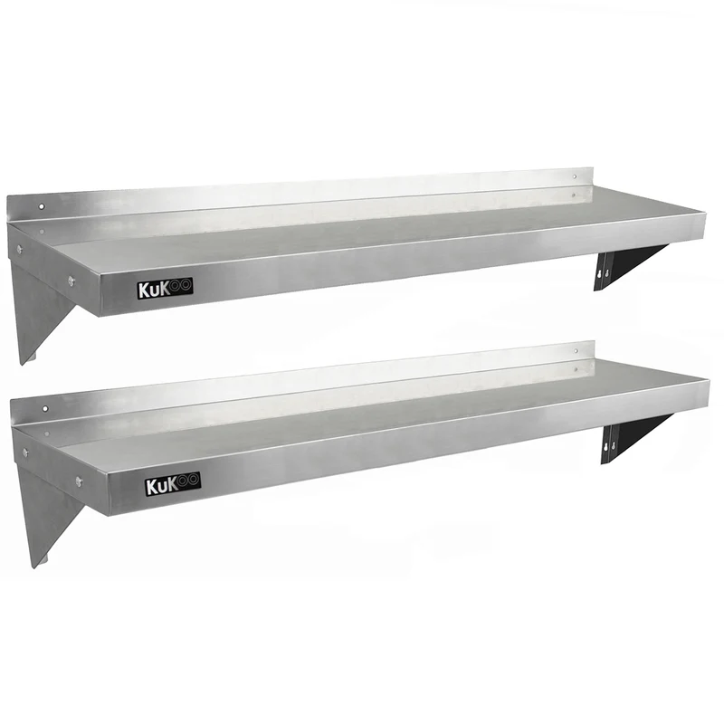 2 Estantes de Pared KuKoo 140cm x 30cm de Acero Inoxidable para Cocina