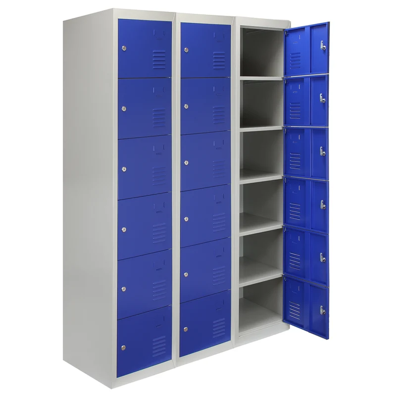3 Taquillas para Ensamblar con 6 Puertas Azules de Acero para Escuela y Gimnasio