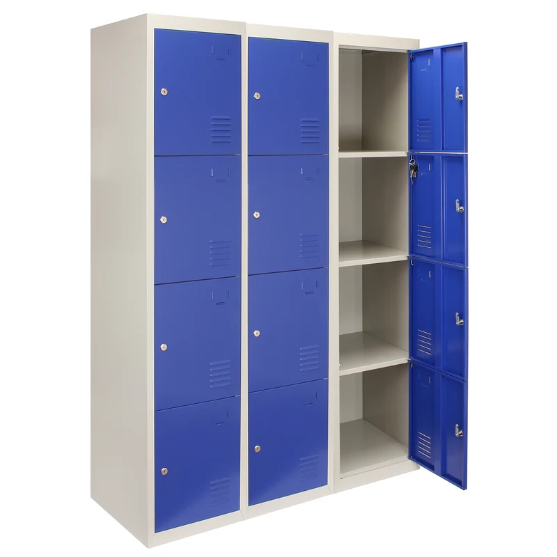 3 Taquillas para Ensamblar con 4 Puertas Azules de Acero para Escuela y Gimnasio