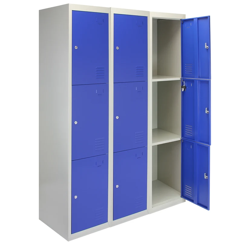 3 Taquillas para Ensamblar con 3 Puertas Azules de Acero para Escuela y Gimnasio