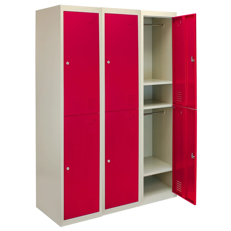 3 Taquillas para Ensamblar con 2 Puertas Rojas de Acero 45cm x 114cm x 180cm