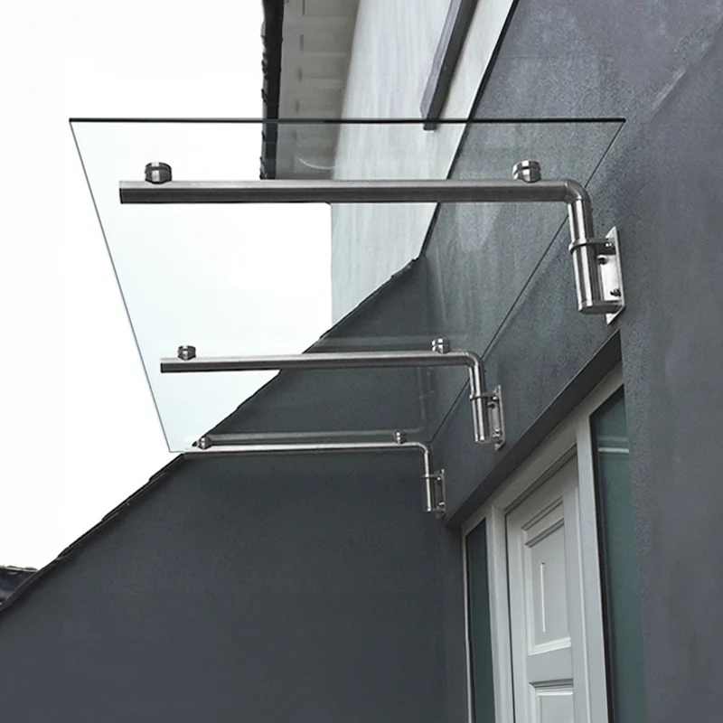 Marquesina de Vidrio Templado 180 × 80 cm con 3 Soportes de Acero Inoxidable