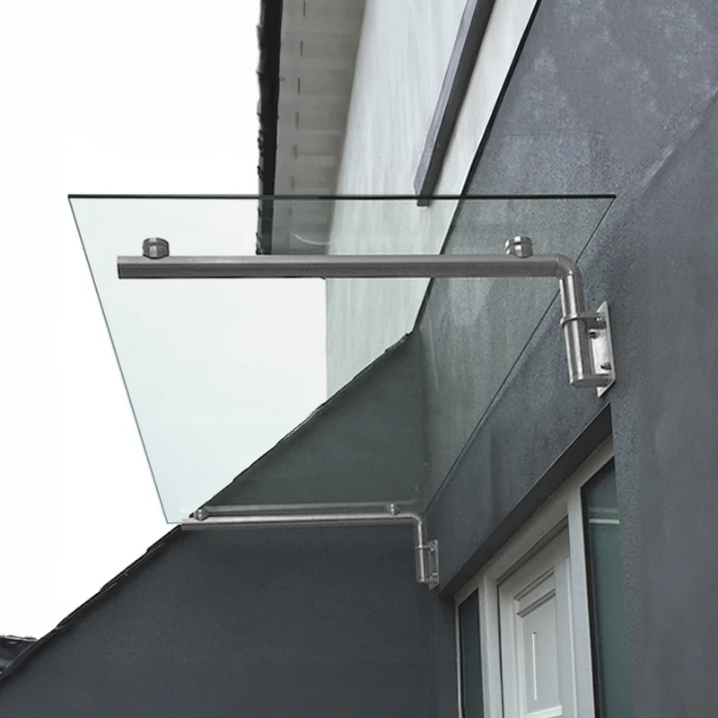 Marquesina de Vidrio Templado 144 × 80 cm con Soportes de Acero Inoxidable