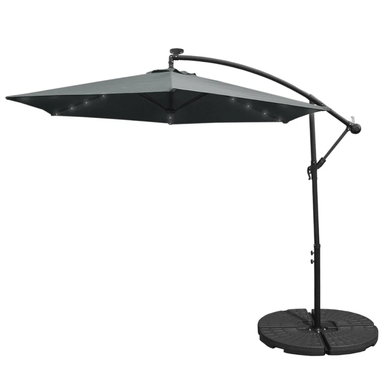 Sombrilla Voladiza LED de 3m con Base Redonda - Gris