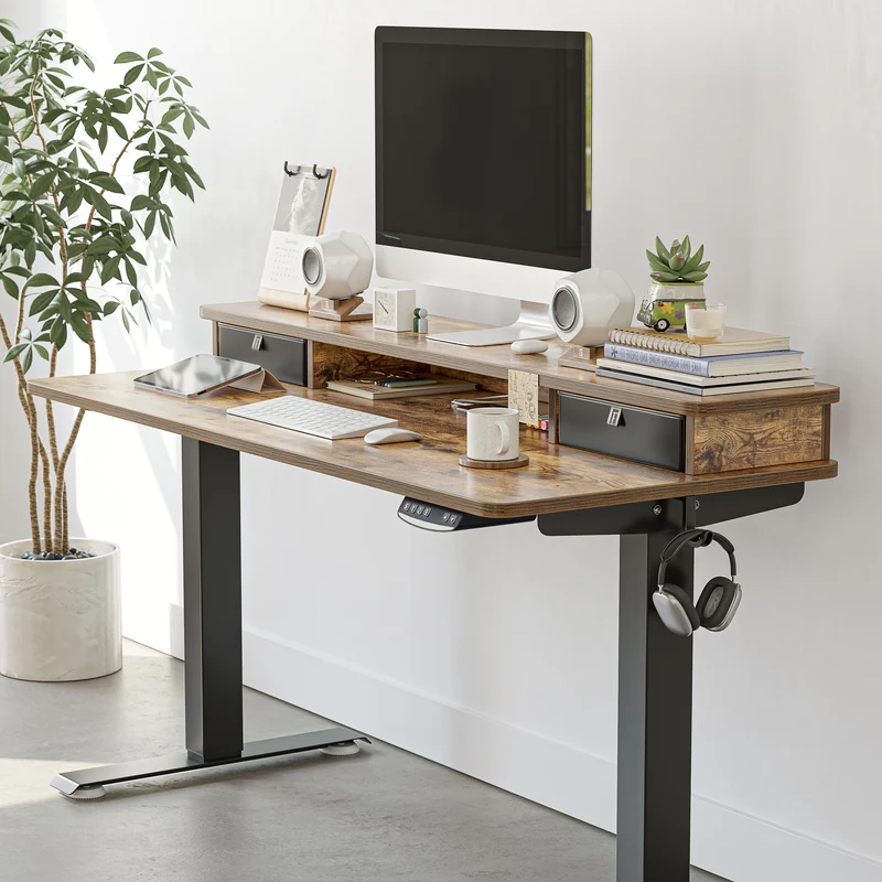 Standing Desk with Upper Double Drawers (Spliced Board)
