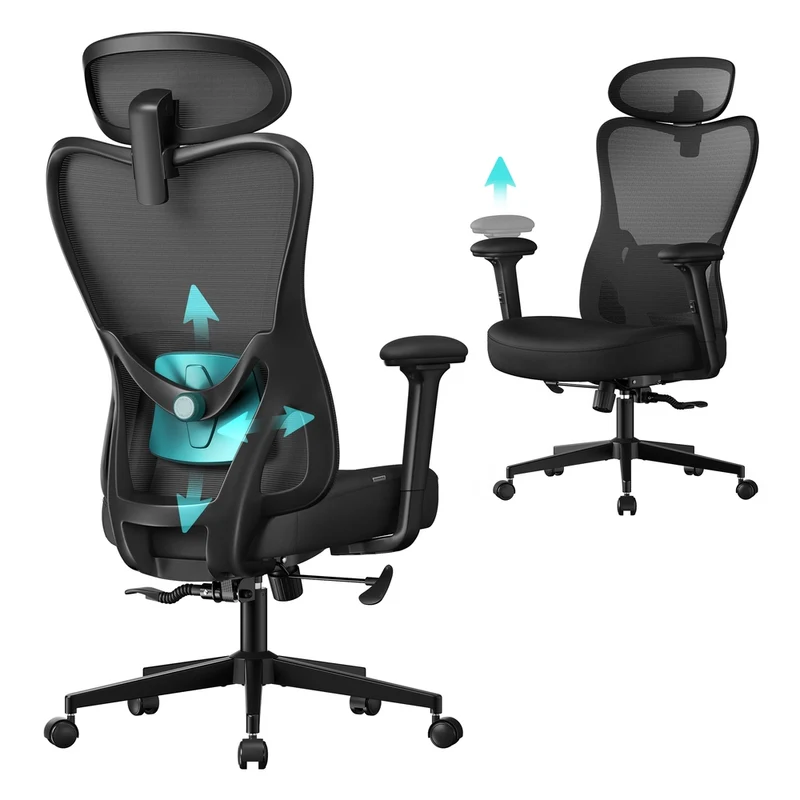 Silla de oficina ergonómica con soporte lumbar ajustable