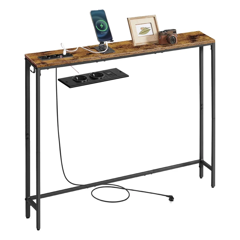 Mesa consola de madera con enchufe para entrada y salón