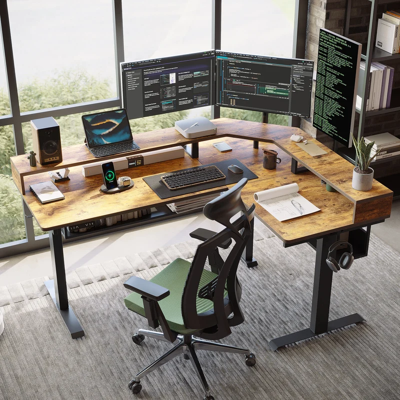 L-shaped Desktop with Multi-Shelf