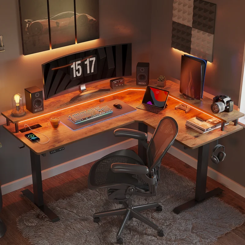 Standard L-Shaped Desktop with LED Strip