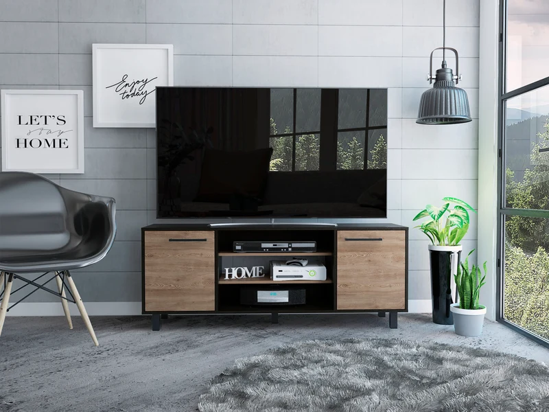 Mueble TV Kaia con Almacenamiento Multimedia, Wengue / Miel TV 65"