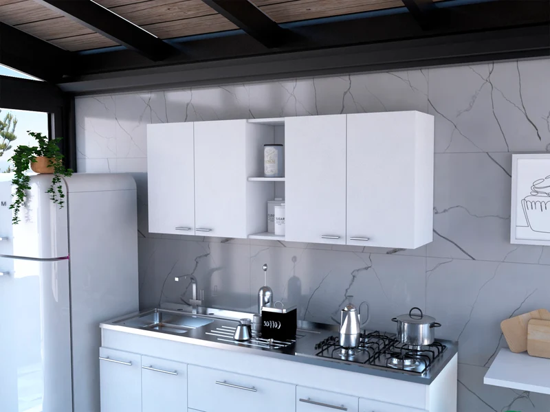 Mueble de Pared Cocina Portofino 150, Amplio y Práctico, con Puertas y Estantes para Platos, Blanco