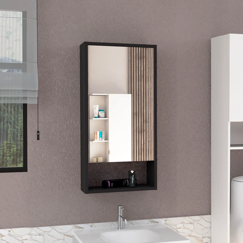 Armario Espejo de Baño Mariana, Moderno, con Estante Abierto, Wengue