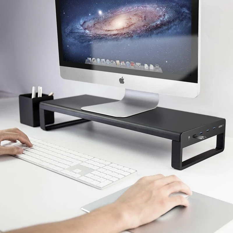 Elevador de monitor de aluminio de 4 puertos USB 3.0