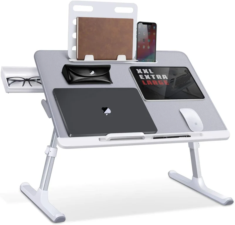 Soporte para computadora portátil plegable y ajustable extragrande con cajón de almacenamiento
