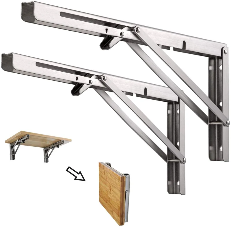 Soporte plegable de acero inoxidable de alta resistencia para banco de trabajo montado en la pared que ahorra espacio, paquete de 2