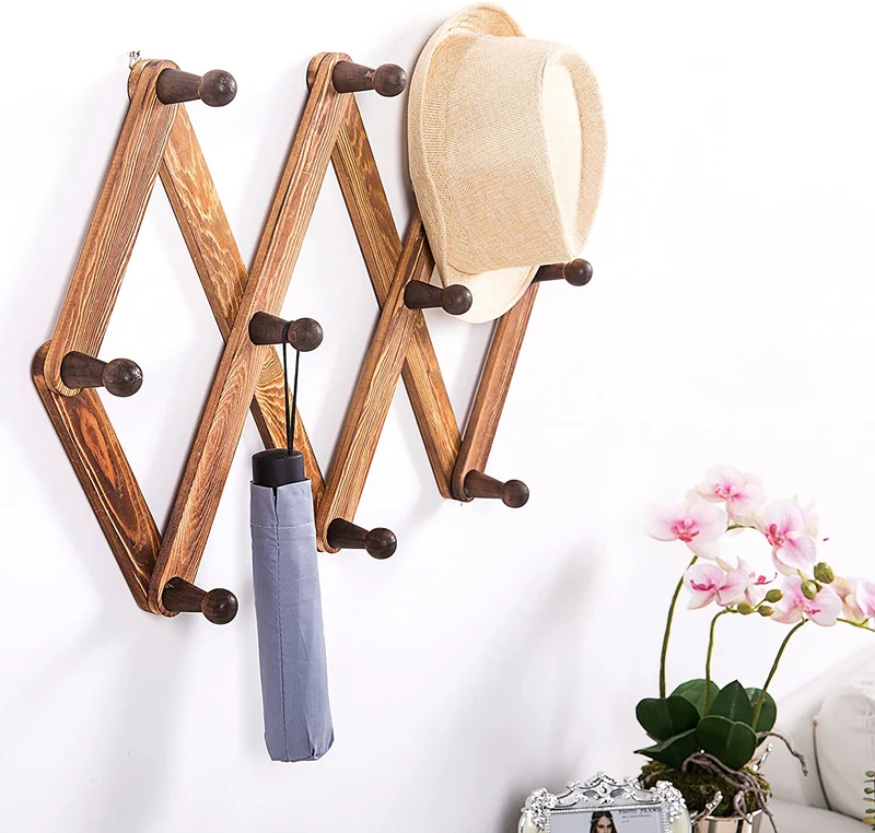 Perchero de madera extensible con clavija de acordeón