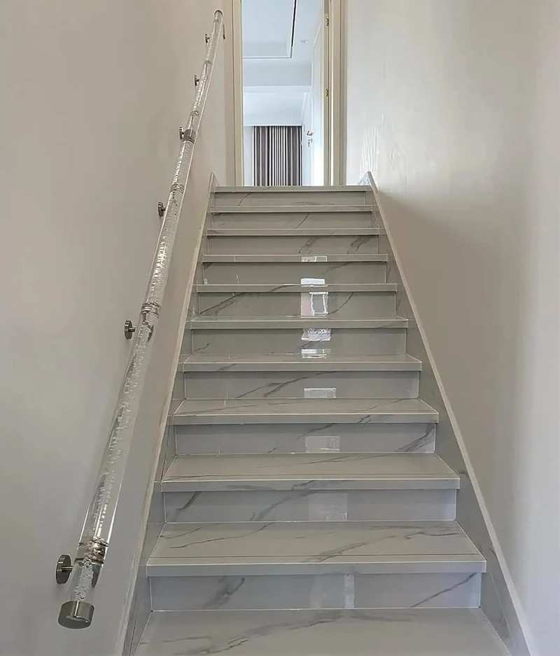 Clear Acrylic Indoor Stair Handrail With Heavy Duty Silver Brackets Non Slip Transparent Railing Built Like A Tank No Sweat Setup Safe As Heck For Elderly And Kids Wall Mount Support Multiple Lengths