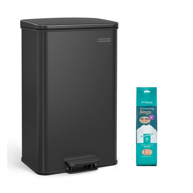 Cubo de Basura de Cocina con Pedal Tapa Acero de Cierre Suave Bolsas de Basura