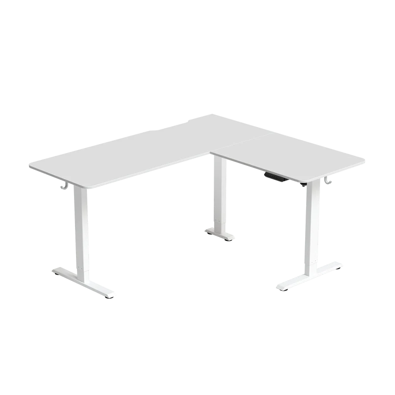 Single Motor L Shaped White Standing Desk Only