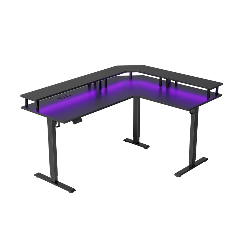 Single Motor Standard L shape Desktop with LED Strip