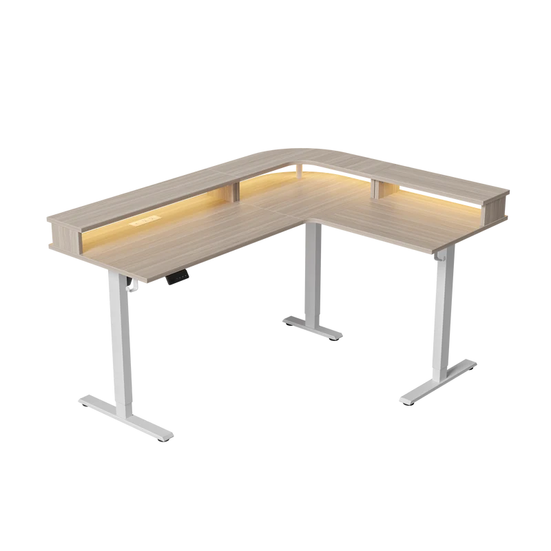 Single Motor Curved L shape Desktop with LED strip
