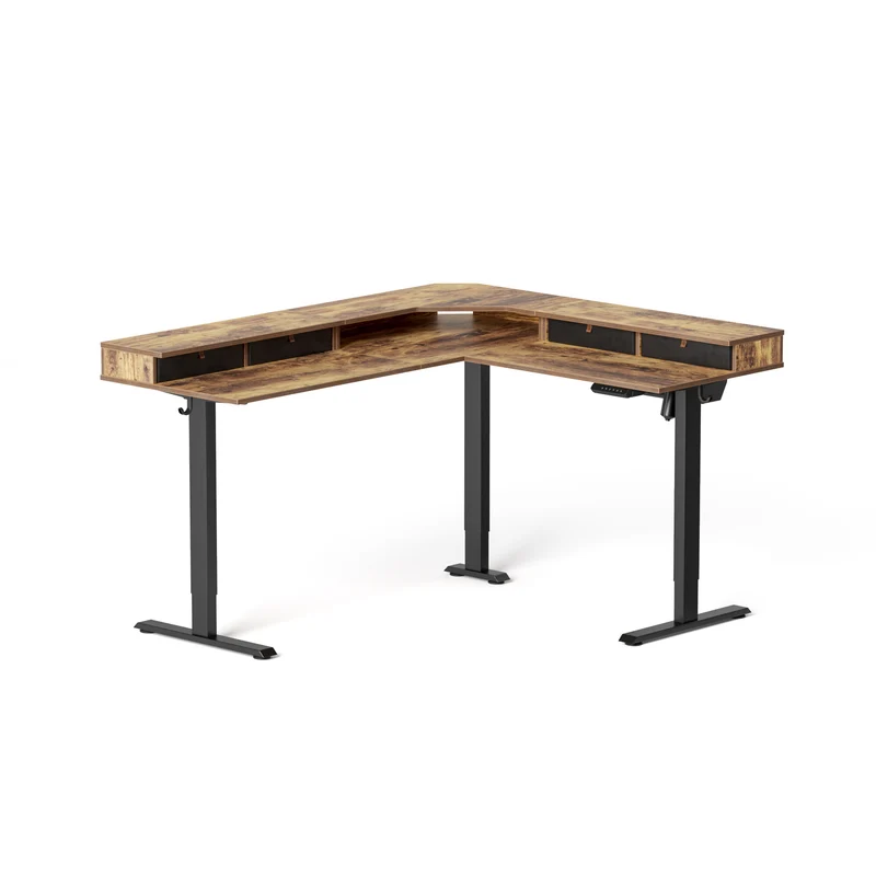 Single Motor L-shaped Standing Desk with Upper Drawers