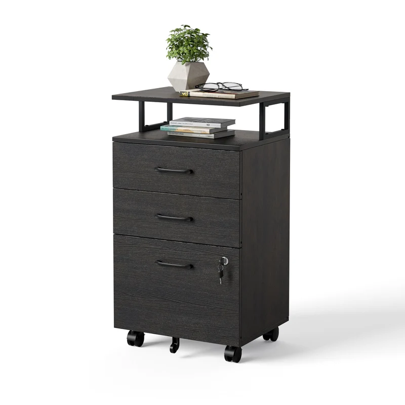 3-Drawer Rolling File Cabinet with Lock