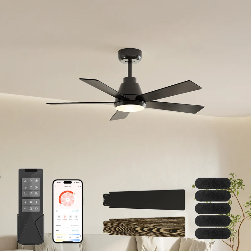 CubiCubi Ceiling Fans with Lights - Low Profile Ceiling Fan with Light and Remote/APP, Dimmable, Super Quiet, Flush Mount Ceiling Fan for Indoor/Outdoor Bedroom Living Room Patio Farmhouse
