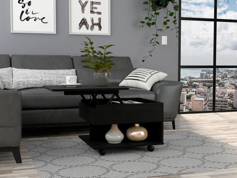 Mesa de Centro Elevable Luanda, con ruedas , Wengue