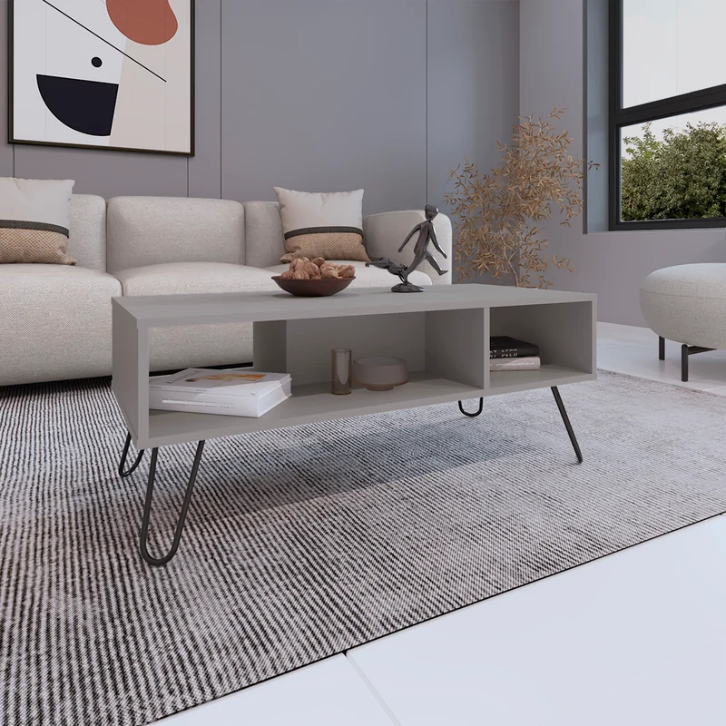 Mesa central genoa en melamina con 3 estantes , Gris , 40 cm X 101.1 cm X 45 cm
